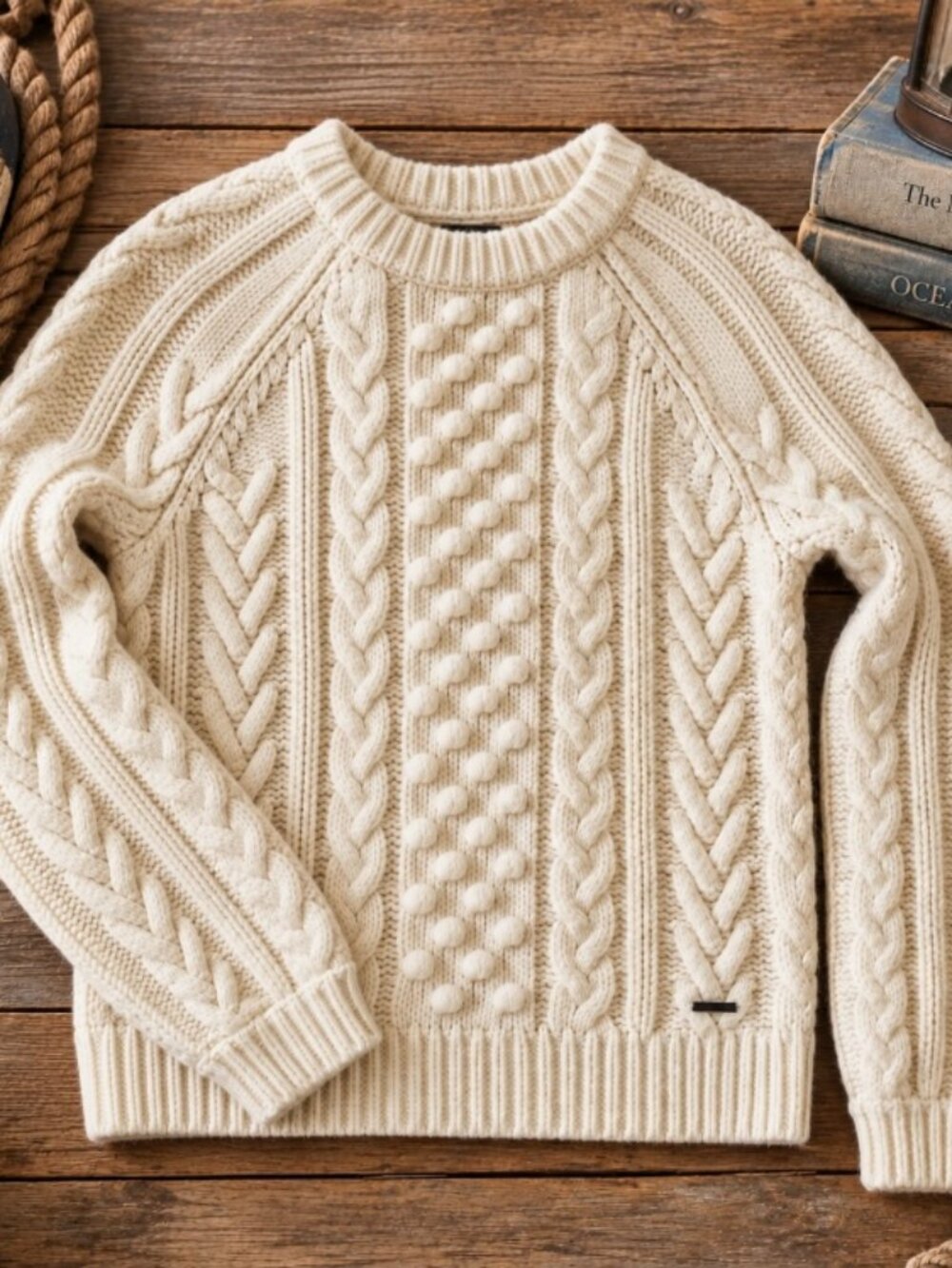 Abercrombie & Fitch women's cable knit sweater size XS coastal, cottagecore